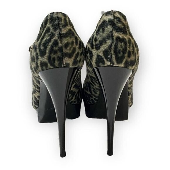 YSL Yves Saint Laurent Tribute Too 105 Mary Jane Peep Toe Pumps, Pony Leopard - Picture 9 of 16